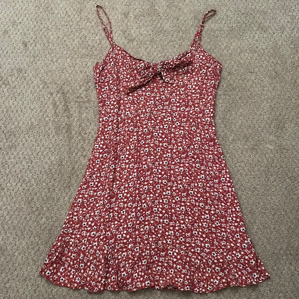 Mini red floral adjustable dress, size small